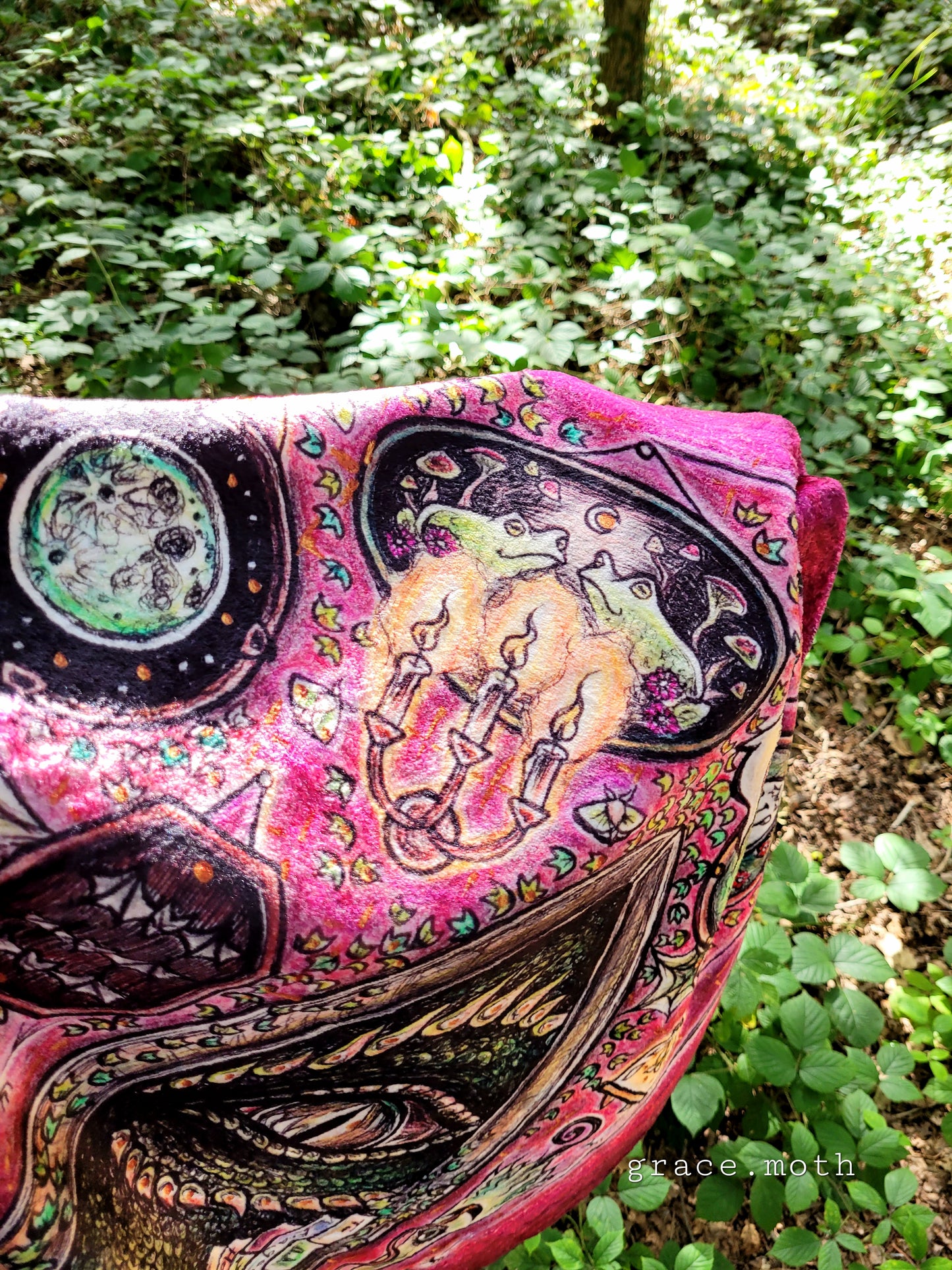 Oddities Wall of Frames crimson pink throw blanket - witchy gothic original design by Grace Moth - 50" by 60"