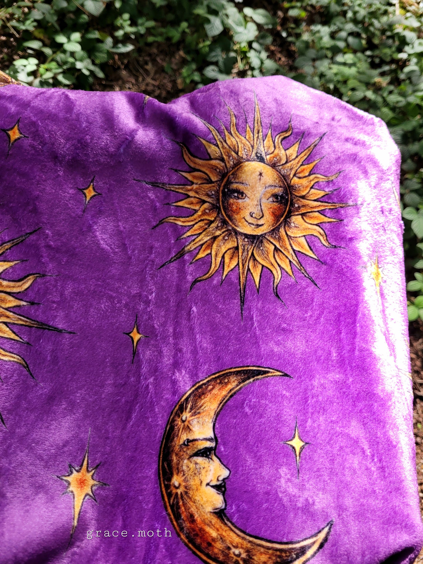 Sun and Moon lovers purple throw blanket - witchy gothic original design by Grace Moth - 50" by 60"
