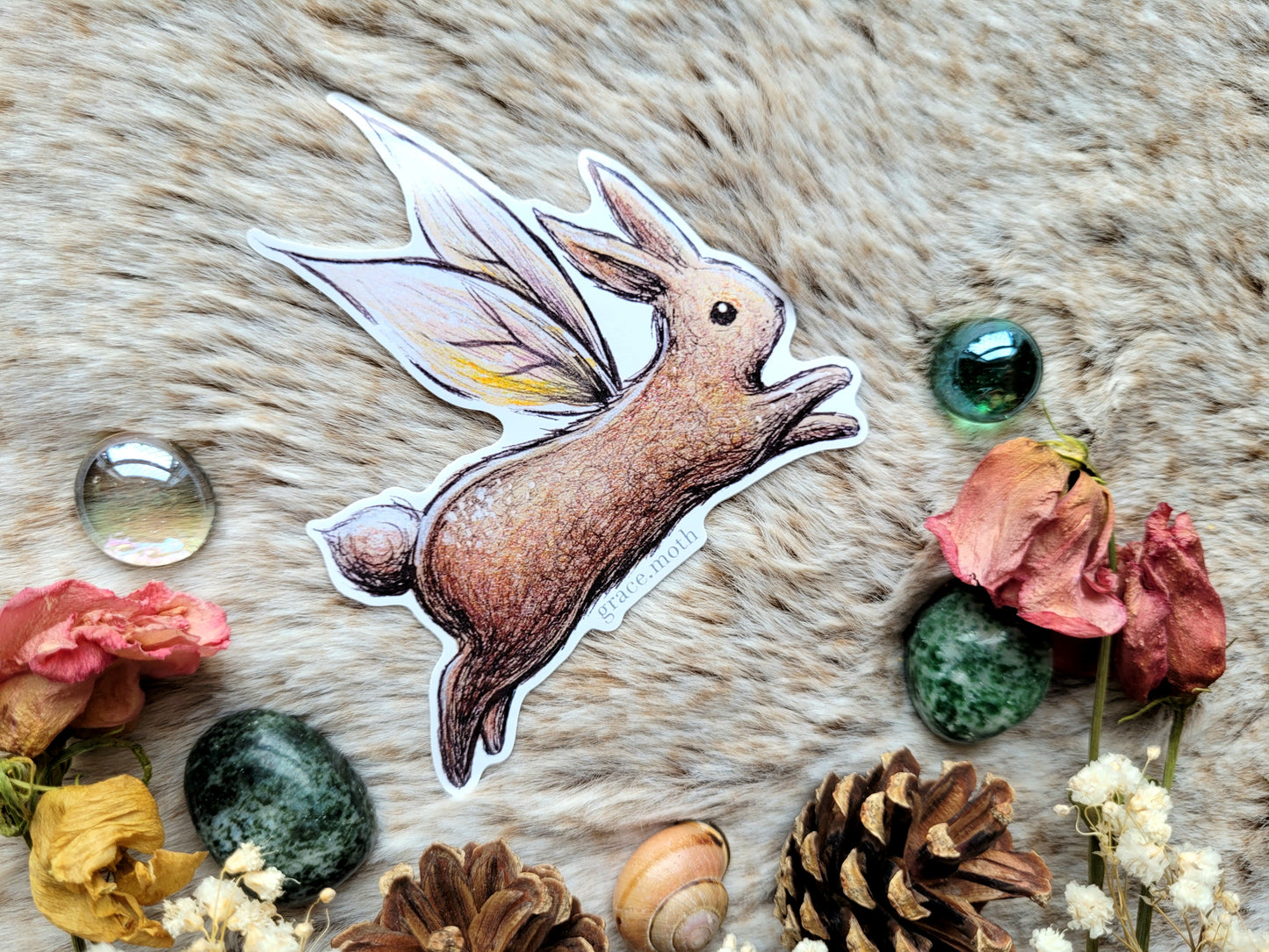 Rabbit Fairy - Vinyl Sticker 10cm - Illustrated by Grace moth - Cottagecore - Witchy - Gothic - Illustrated by Grace moth