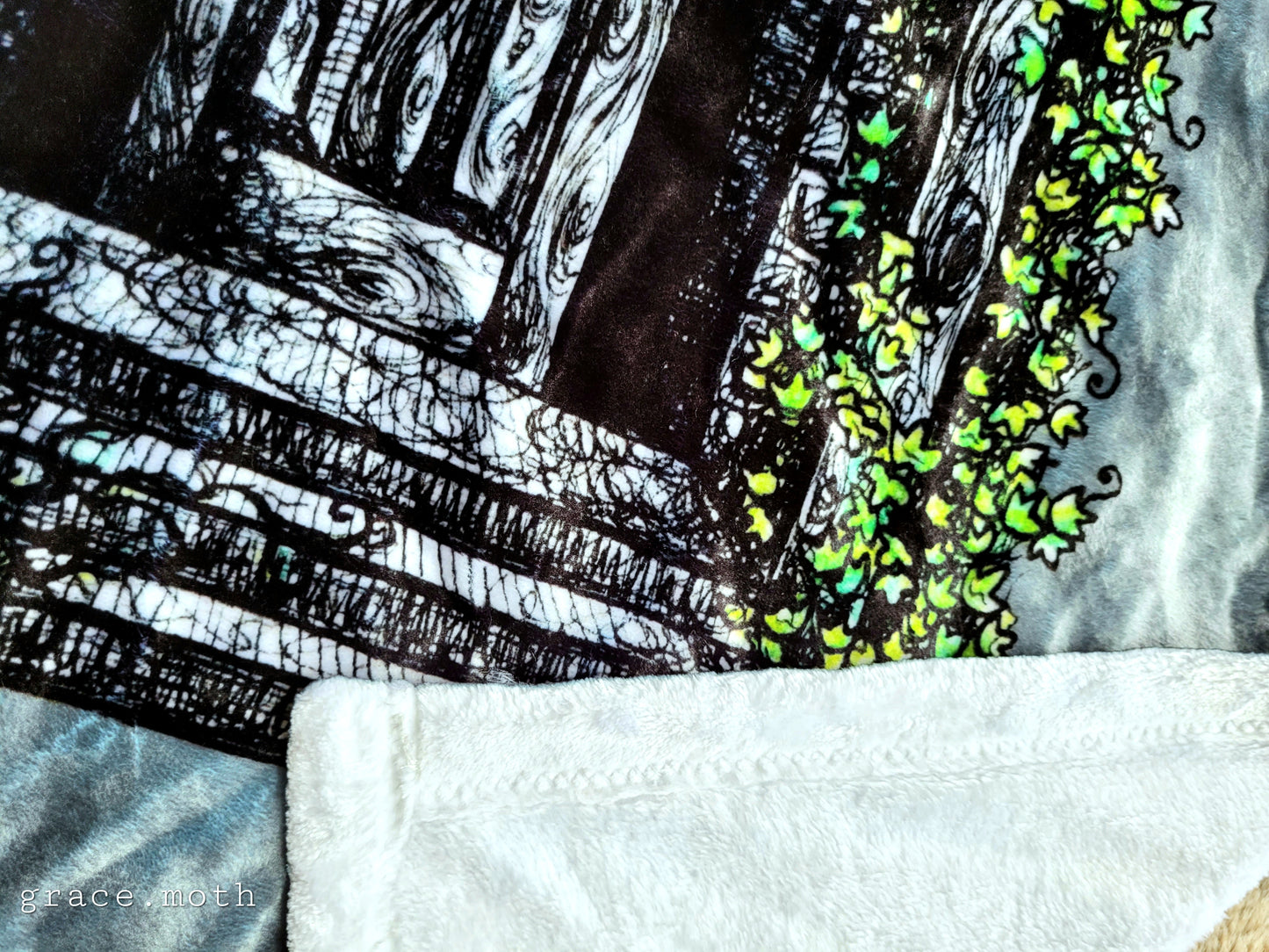 Haunted House grey throw blanket - witchy gothic original design by Grace Moth - 50" by 60"