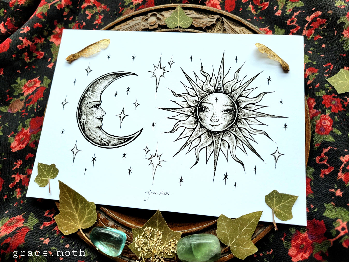 Sun and Moon Lovers Sketch - A5 art print by Grace Moth - Whimsigoth
