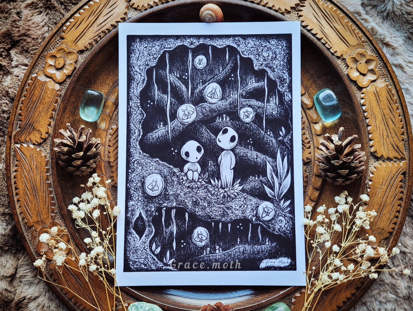 Tree spirits - Ink sketch - Anime - A5 art print by Grace Moth - 5.8 x 8.3