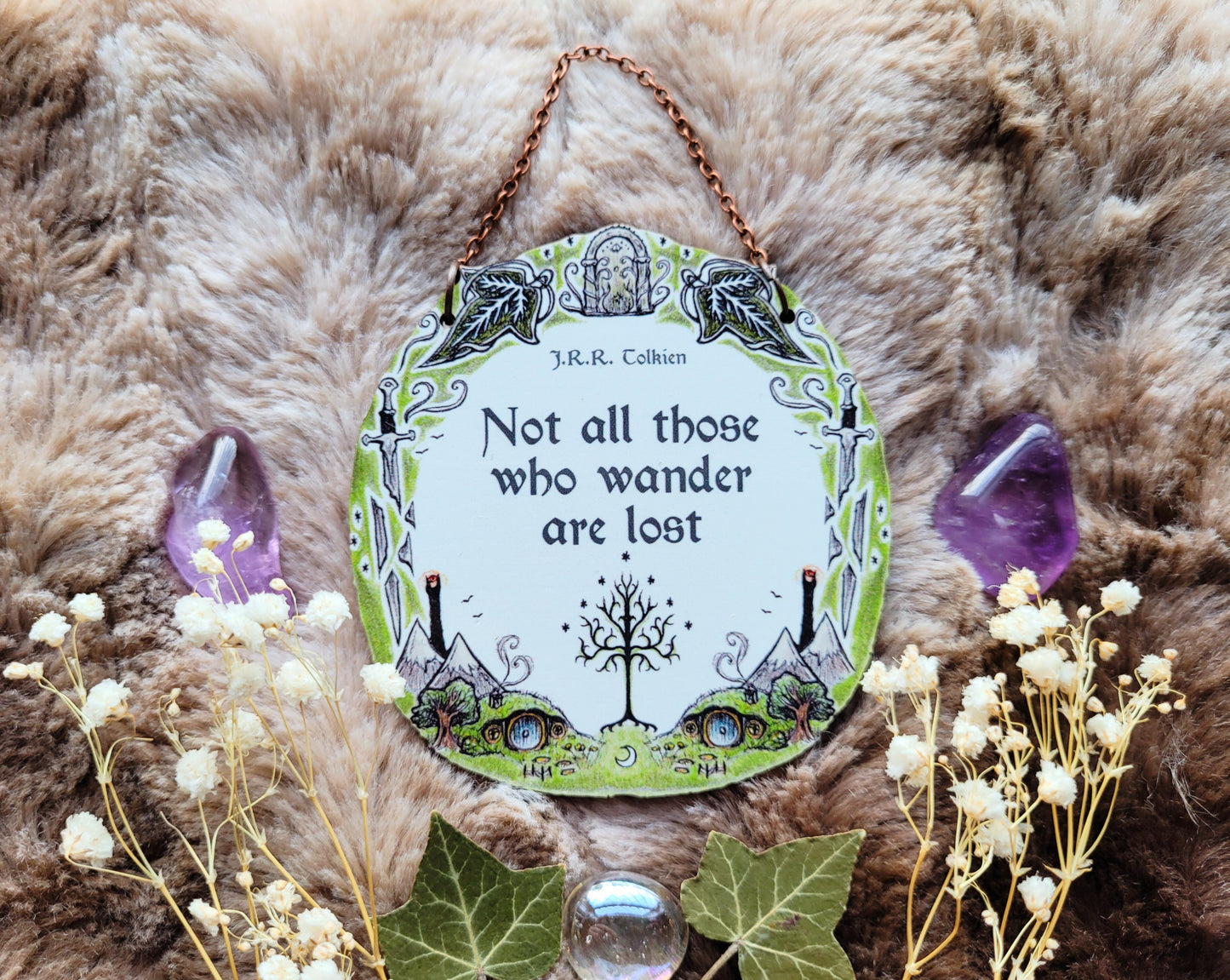 Lotr Quote illustrated ornament, wall hanging, hobbit, responsibly sourced cherry wood, by Grace Moth