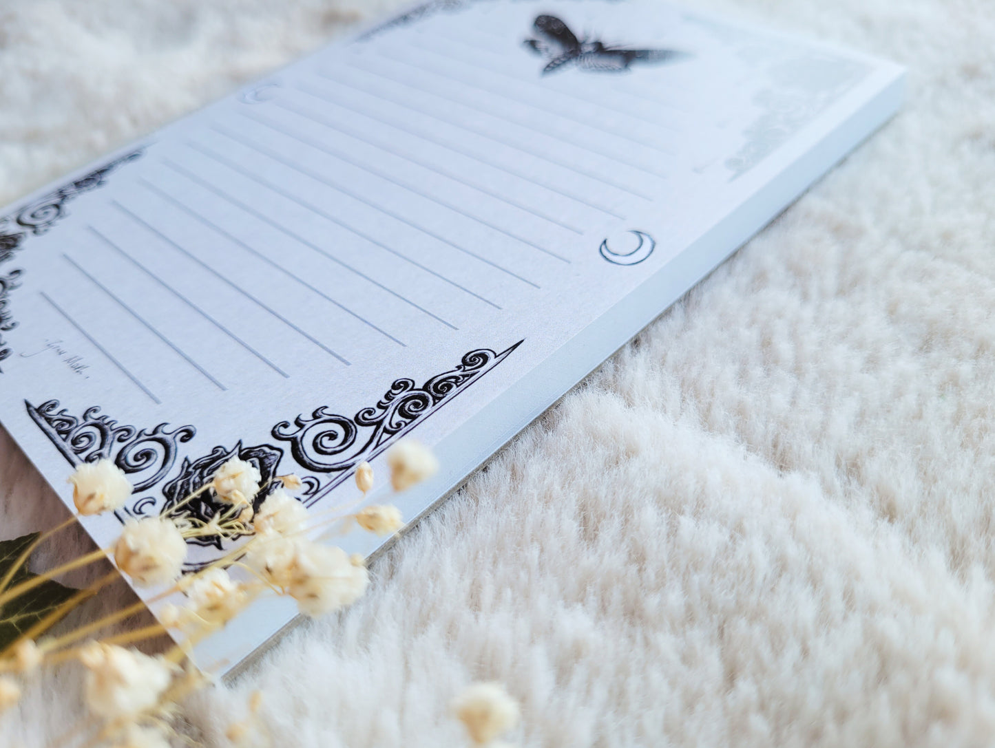 Gothic moth frame Notepad - lined A6 size, 50 pages, professionally printed - by Grace Moth