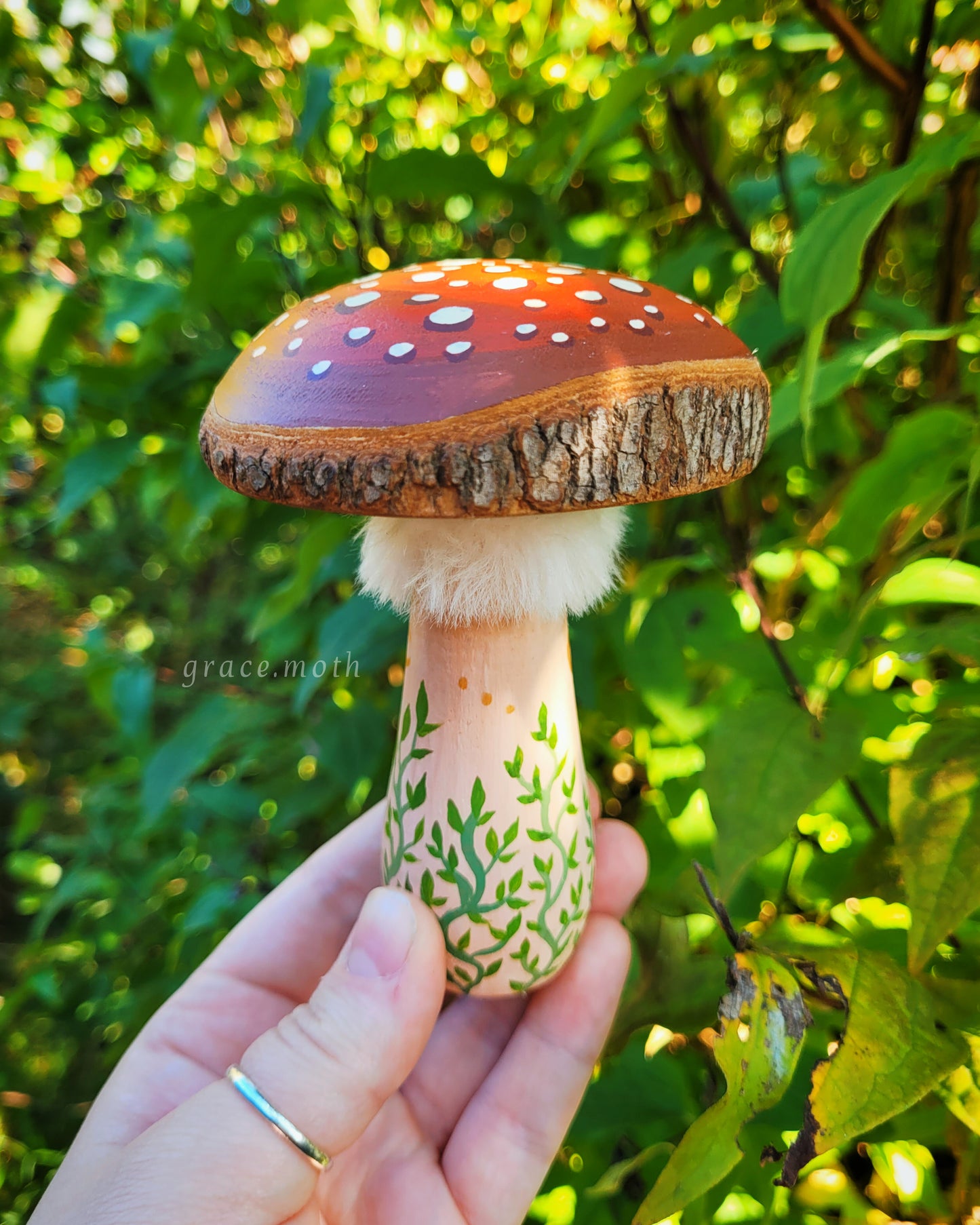 Original painted Red Toadstool - One of a kind handmade mushroom ornament by Grace Moth