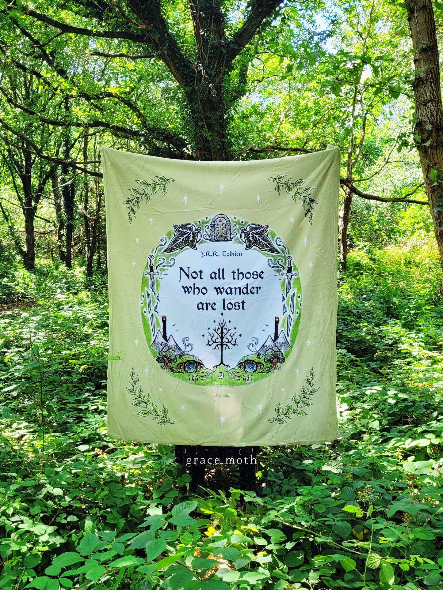 Pre-Order - LOTR hobbit Inspired throw blanket - witchy gothic original design by Grace Moth - 50" by 60"