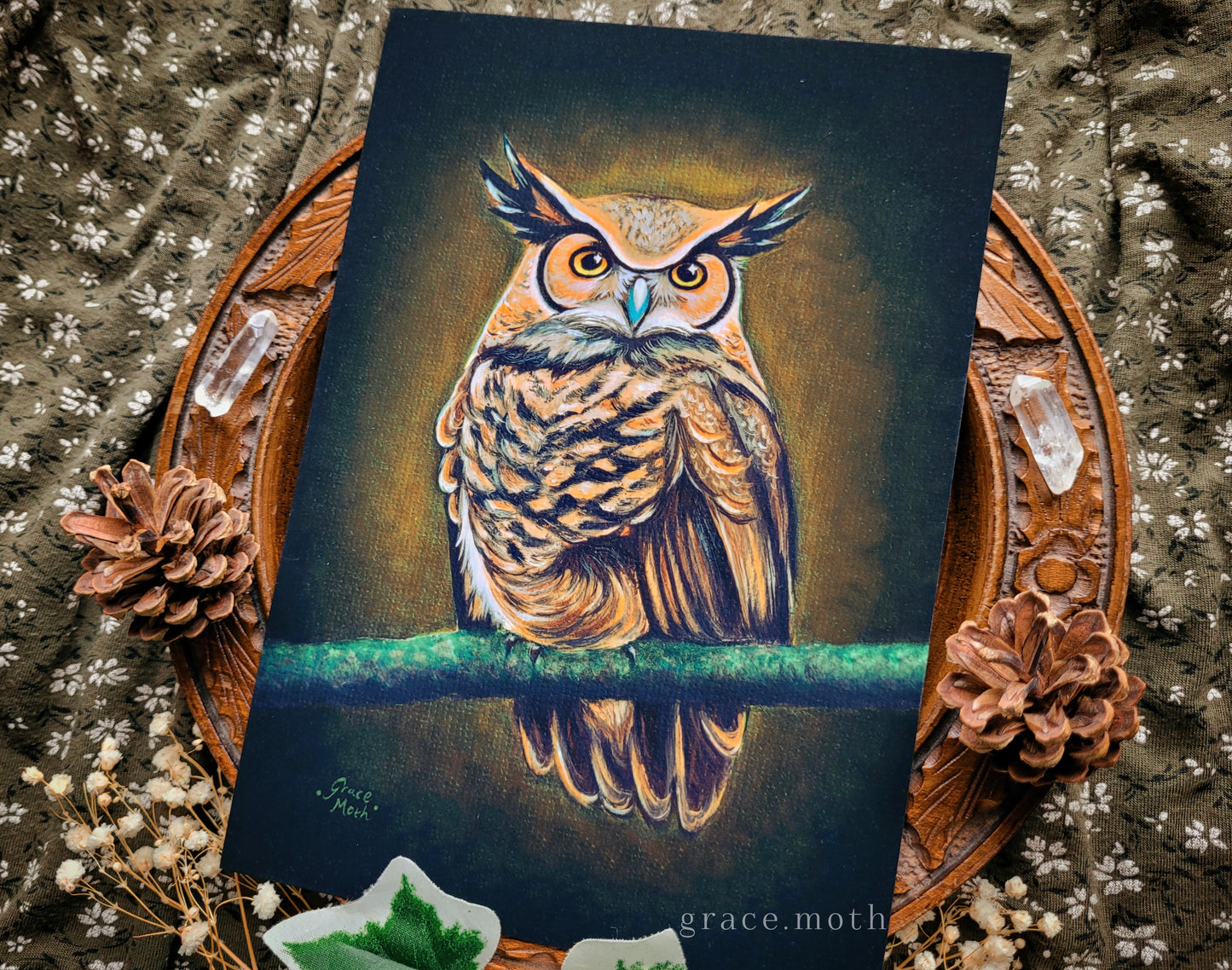 Great Horned Owl - A5, A4 or A3 Art print, originally oil painted by Grace Moth