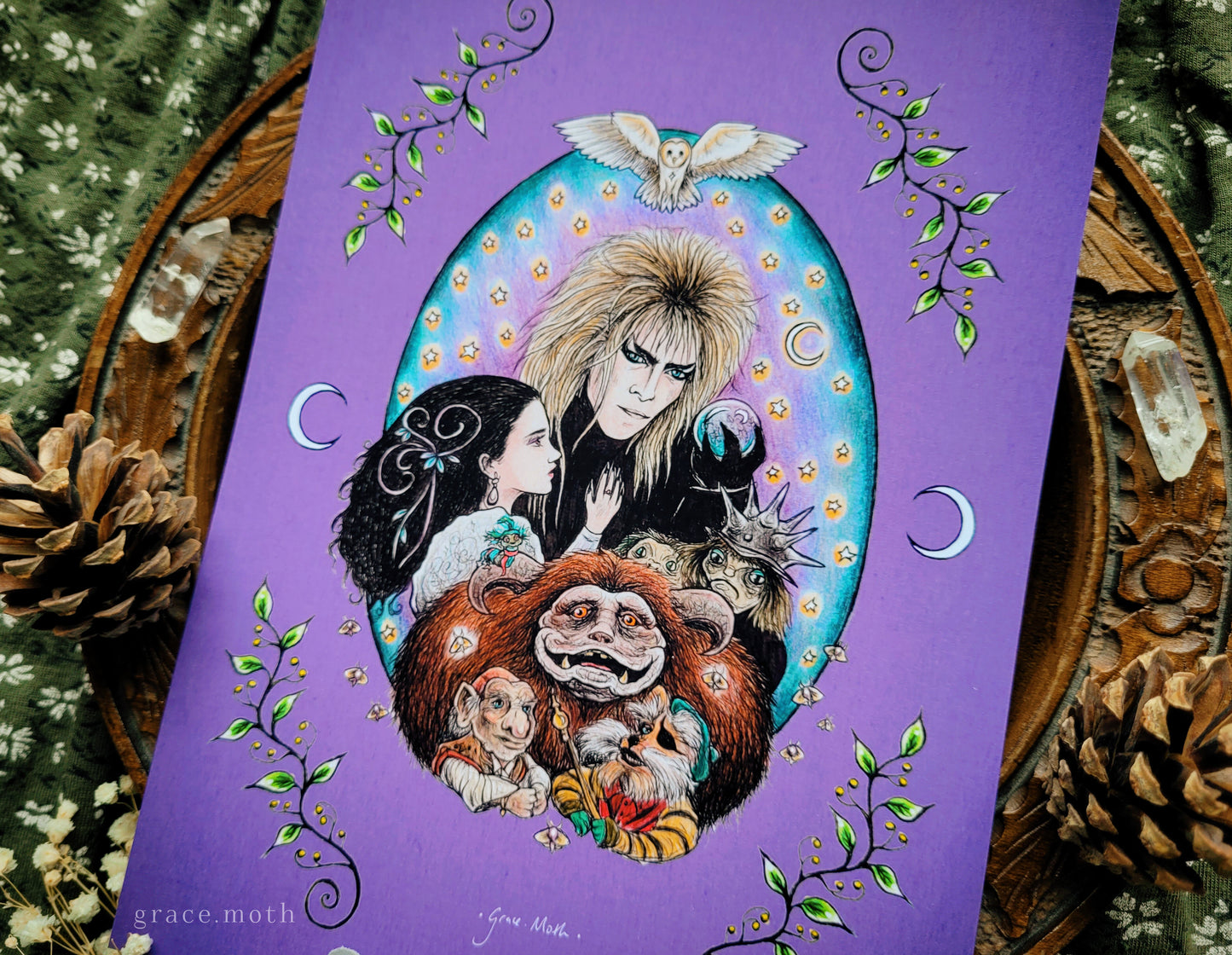 Labyrinth - A5, A4 or A3 Art print illustrated by Grace Moth - Purple - David Bowie - 80s film inspired