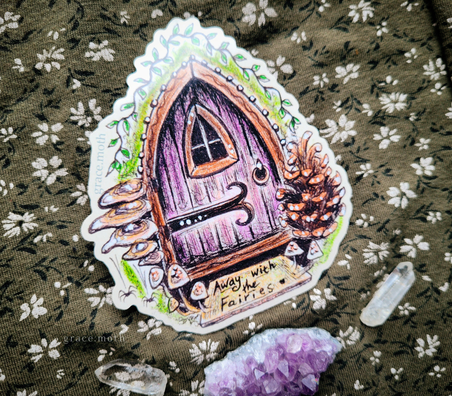Fairy Door - Vinyl Sticker - 10cm illustrated by Grace Moth - Cottagecore