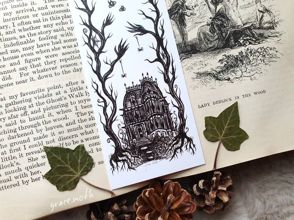 Creepy House Bookmark - illustrated by Grace Moth, ribbon and laminating options