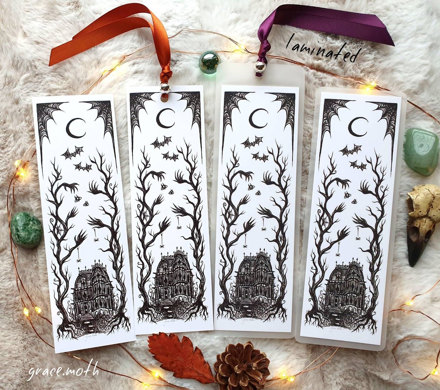 Creepy House Bookmark - illustrated by Grace Moth, ribbon and laminating options