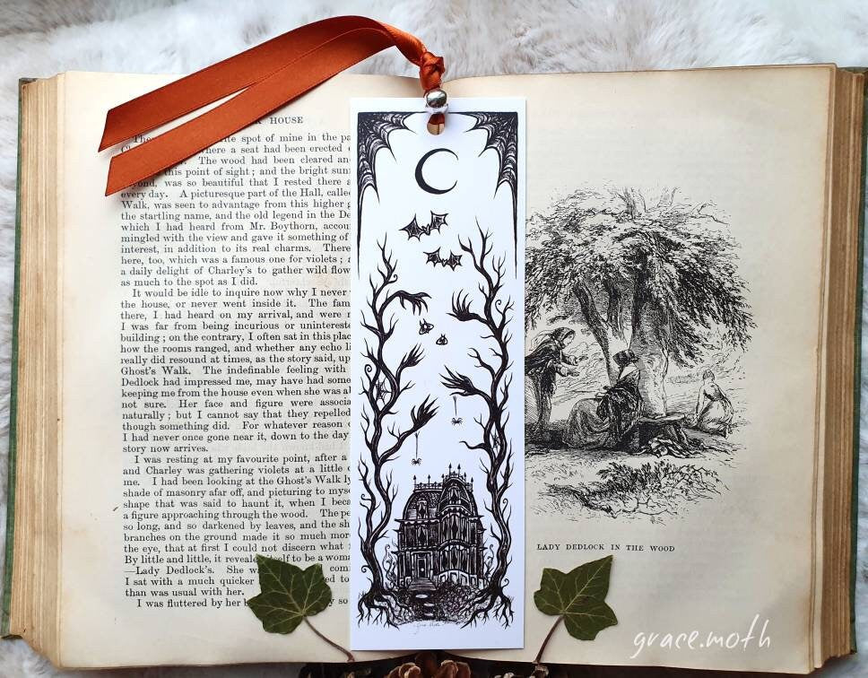 Creepy House Bookmark - illustrated by Grace Moth, ribbon and laminating options