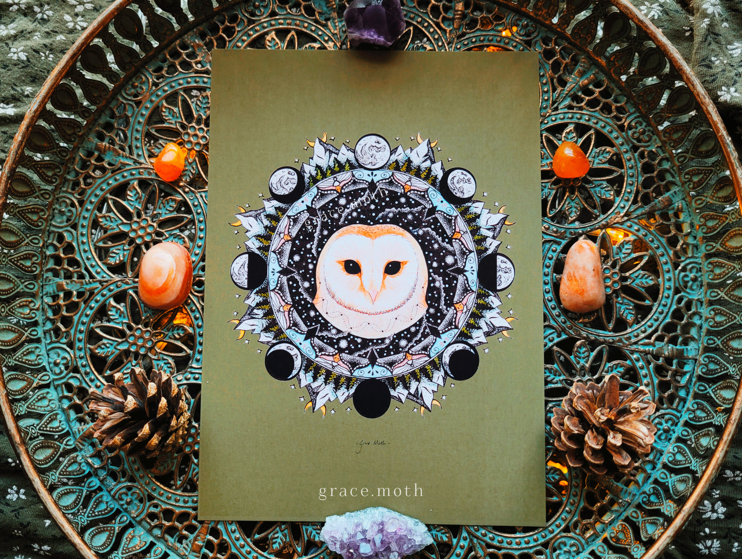 Owl Mandala - A5 or A4 art print by Grace Moth - 5.8 x 8.3