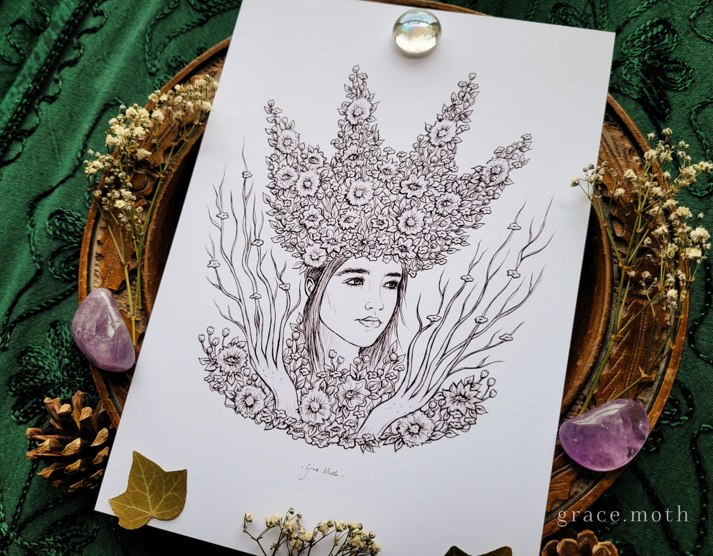 May Queen - Ink sketch - A5 or A4 art print by Grace Moth - 5.8 x 8.3 - Midsommar inspired