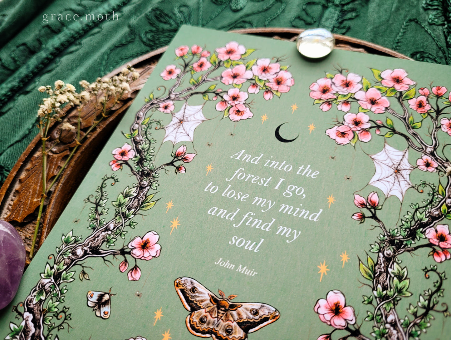 Into the woods - Blossom Moth print - A5, A4 or A3 Art print illustrated by Grace Moth