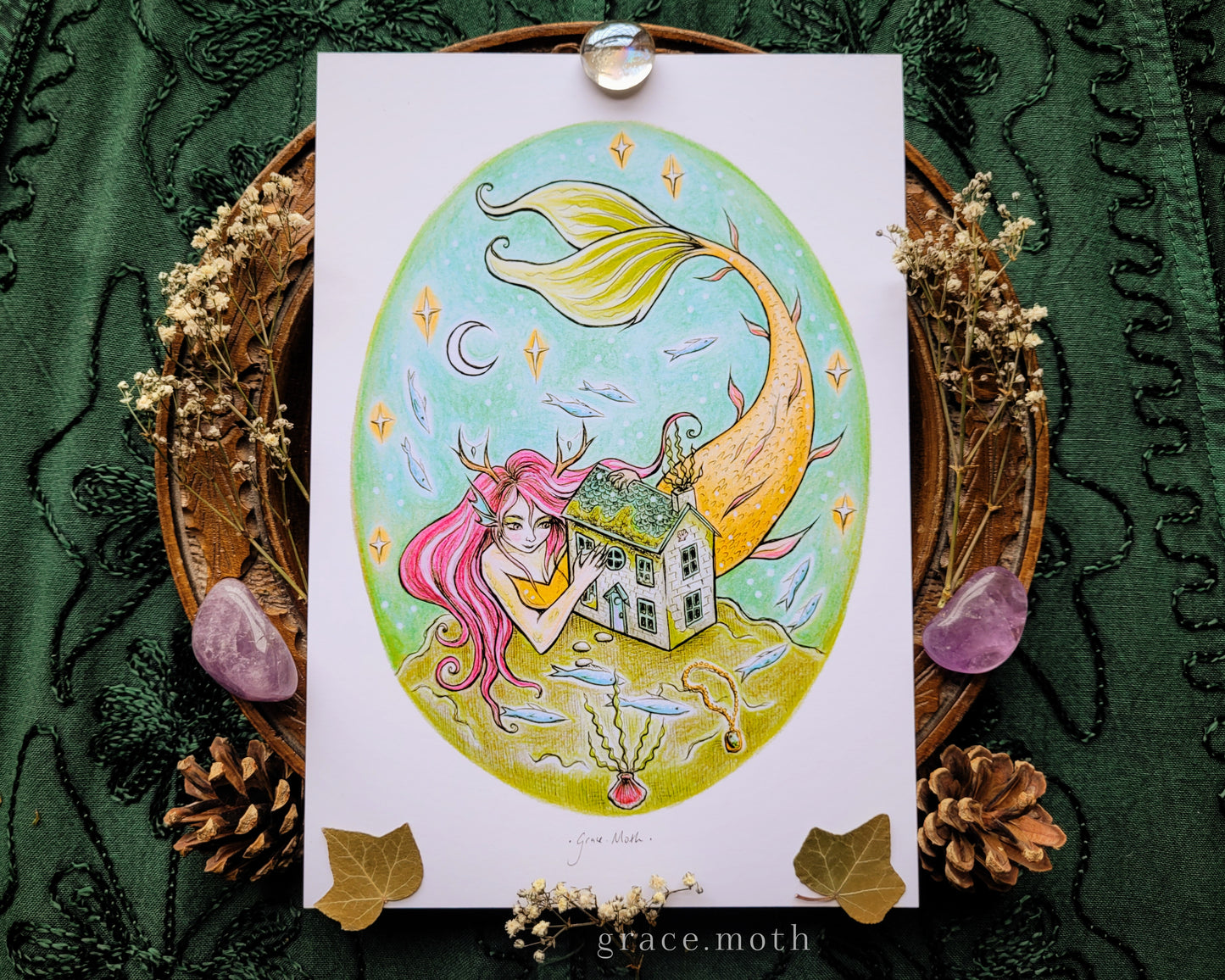 Curious Mermaid - A5 or A4 art print by Grace Moth - 5.8 x 8.3