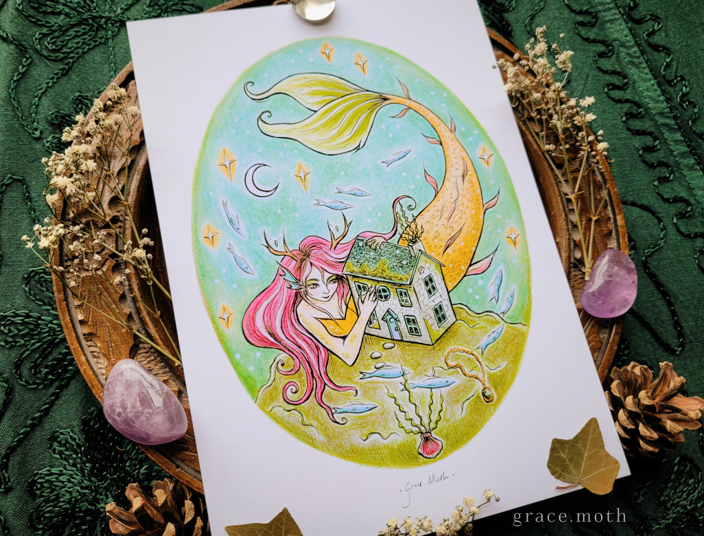 Curious Mermaid - A5 or A4 art print by Grace Moth - 5.8 x 8.3
