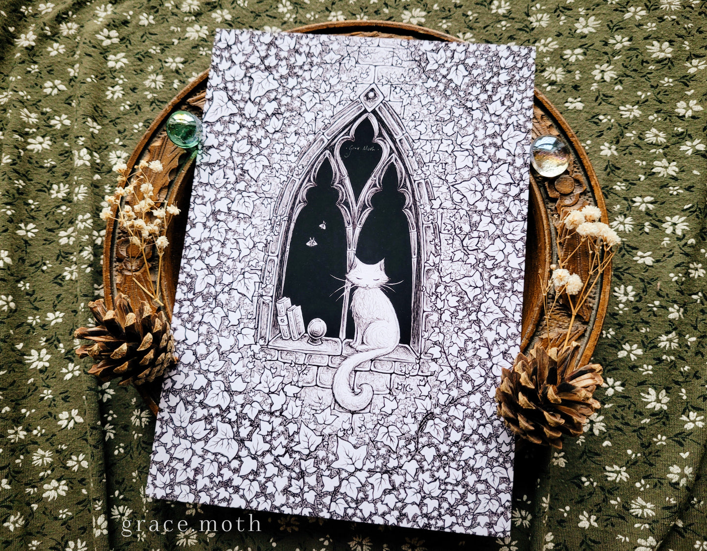 Enchanted Castle Window - Ink - A5, A4 or A3 Art print illustrated by Grace Moth
