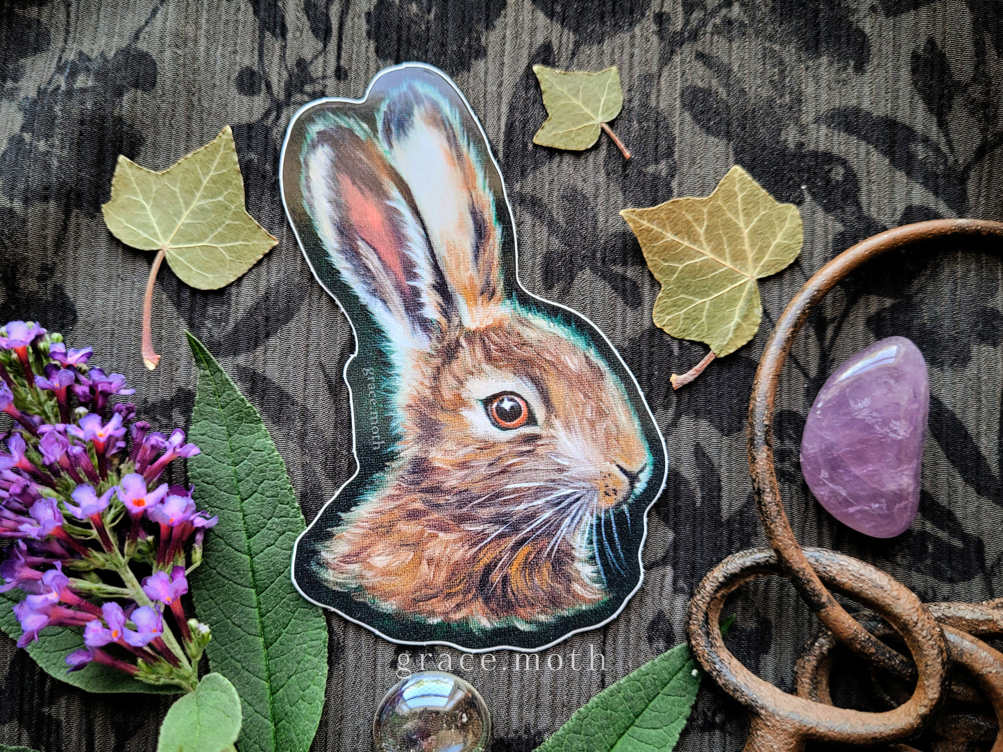 Haunted Hare - Vinyl Sticker 10cm - Witchy - Illustrated by Grace moth
