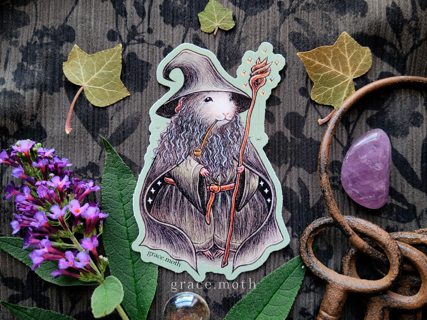Gandalf Guinea Pig - Vinyl Sticker 10cm - LOTR inspired - Hobbit - Witchy - Illustrated by Grace moth