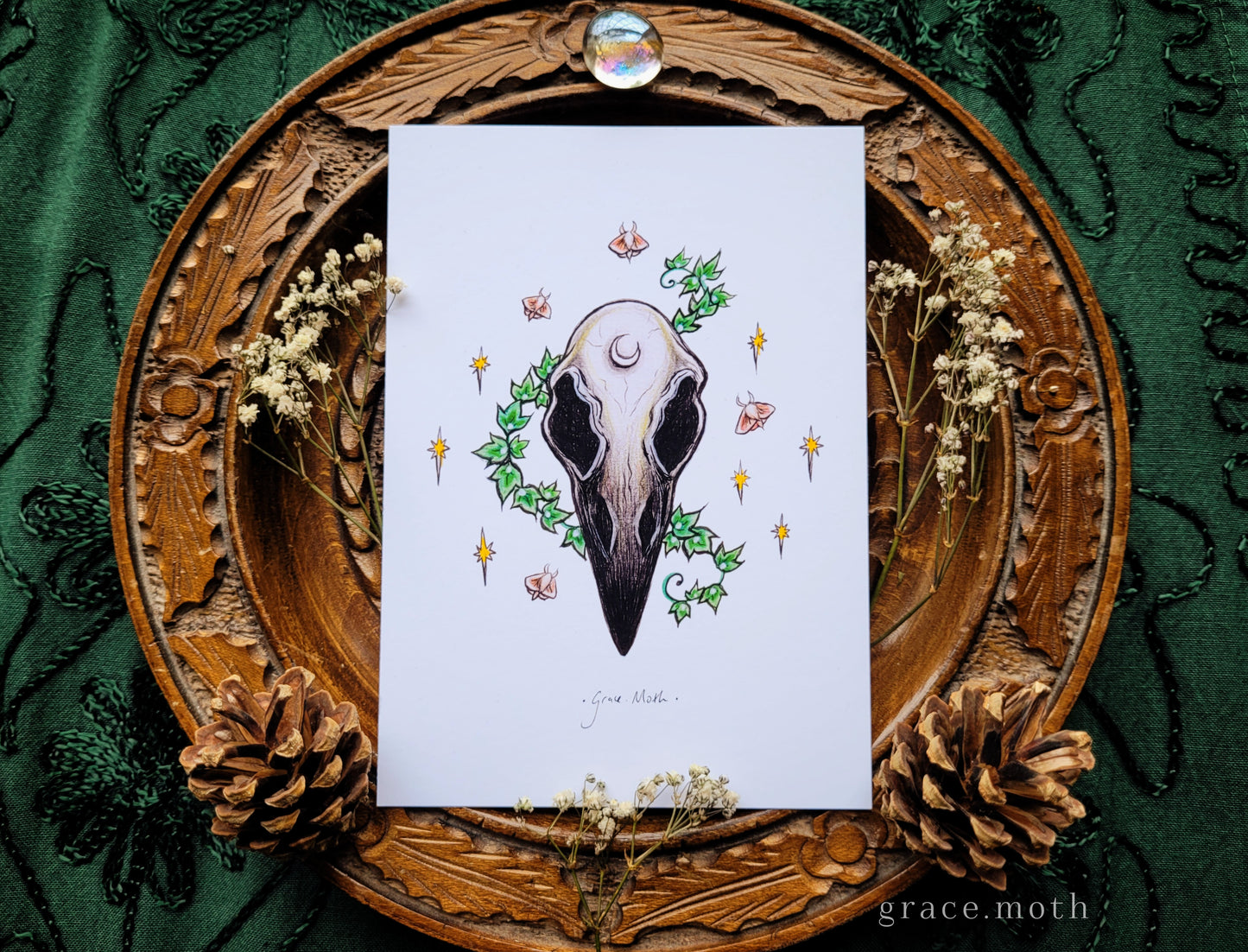 Raven Skull - A6 illustrated print by Grace Moth - 5.8 x 4.1