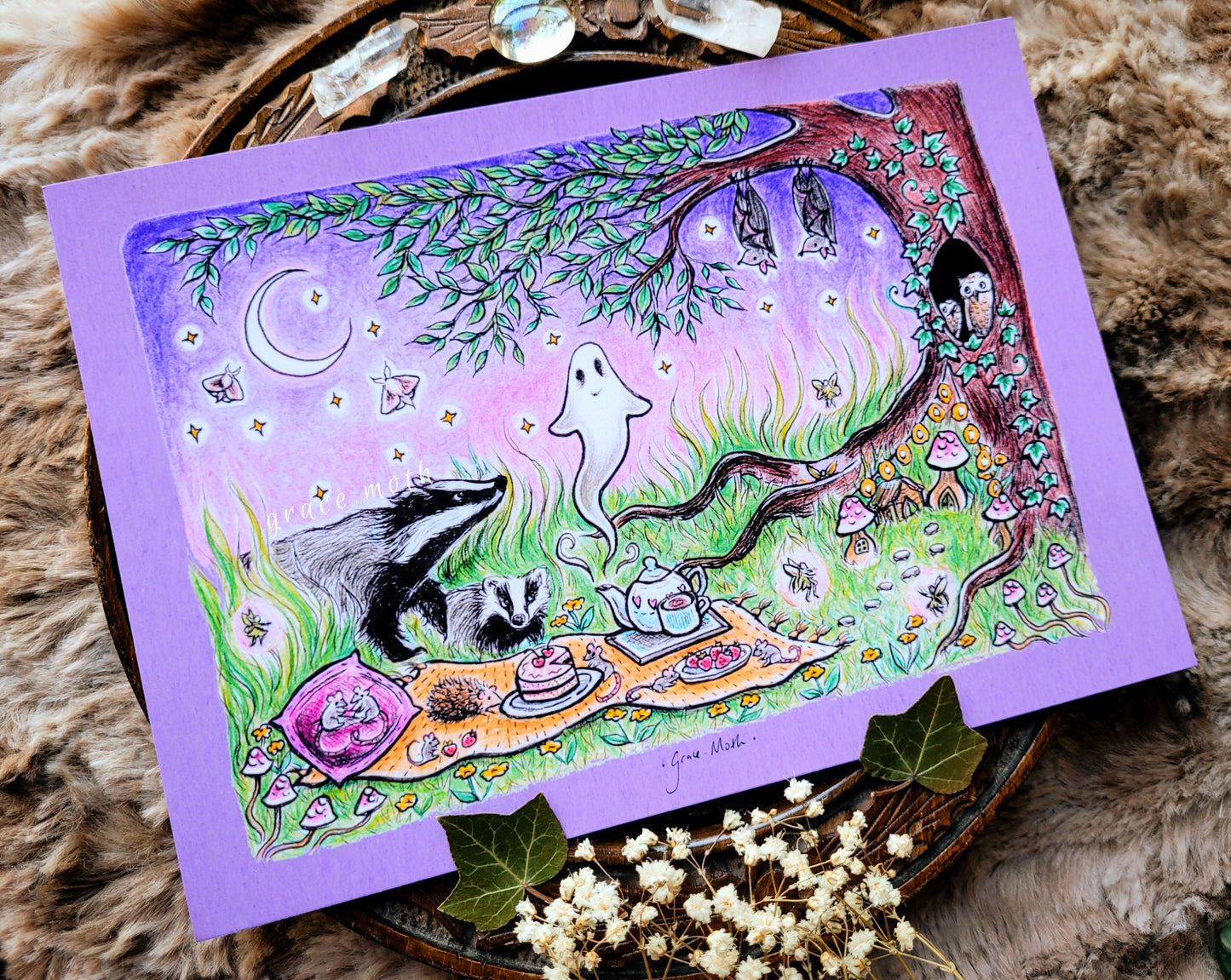 Twilight Picnic - A5 art print by Grace Moth - Whimsigoth Cute Ghostie