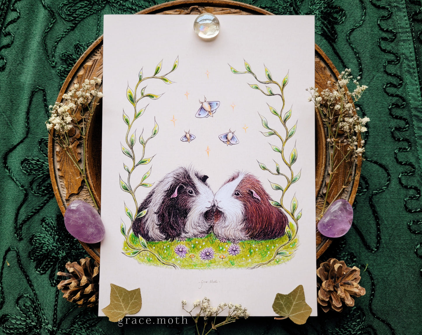Guinea Pigs in Meadow - A5 or A4 art print by Grace Moth - 5.8 x 8.3