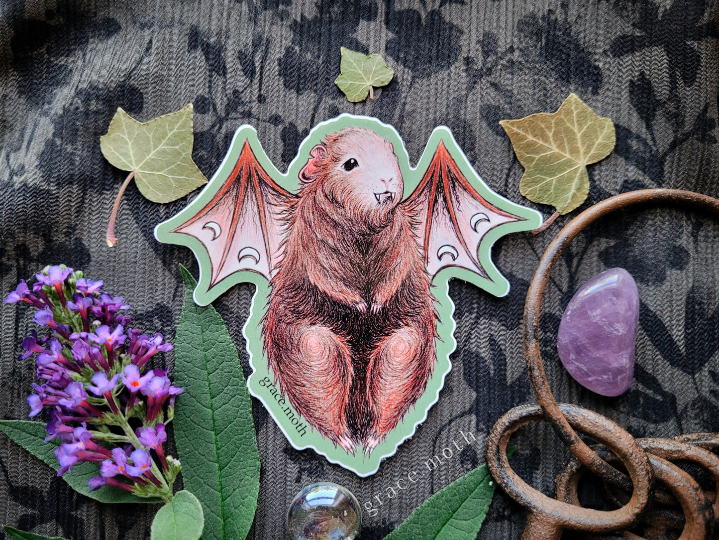 Guinea Pig Bat - Vinyl Sticker 10cm - Cottagecore - Witchy - Illustrated by Grace moth