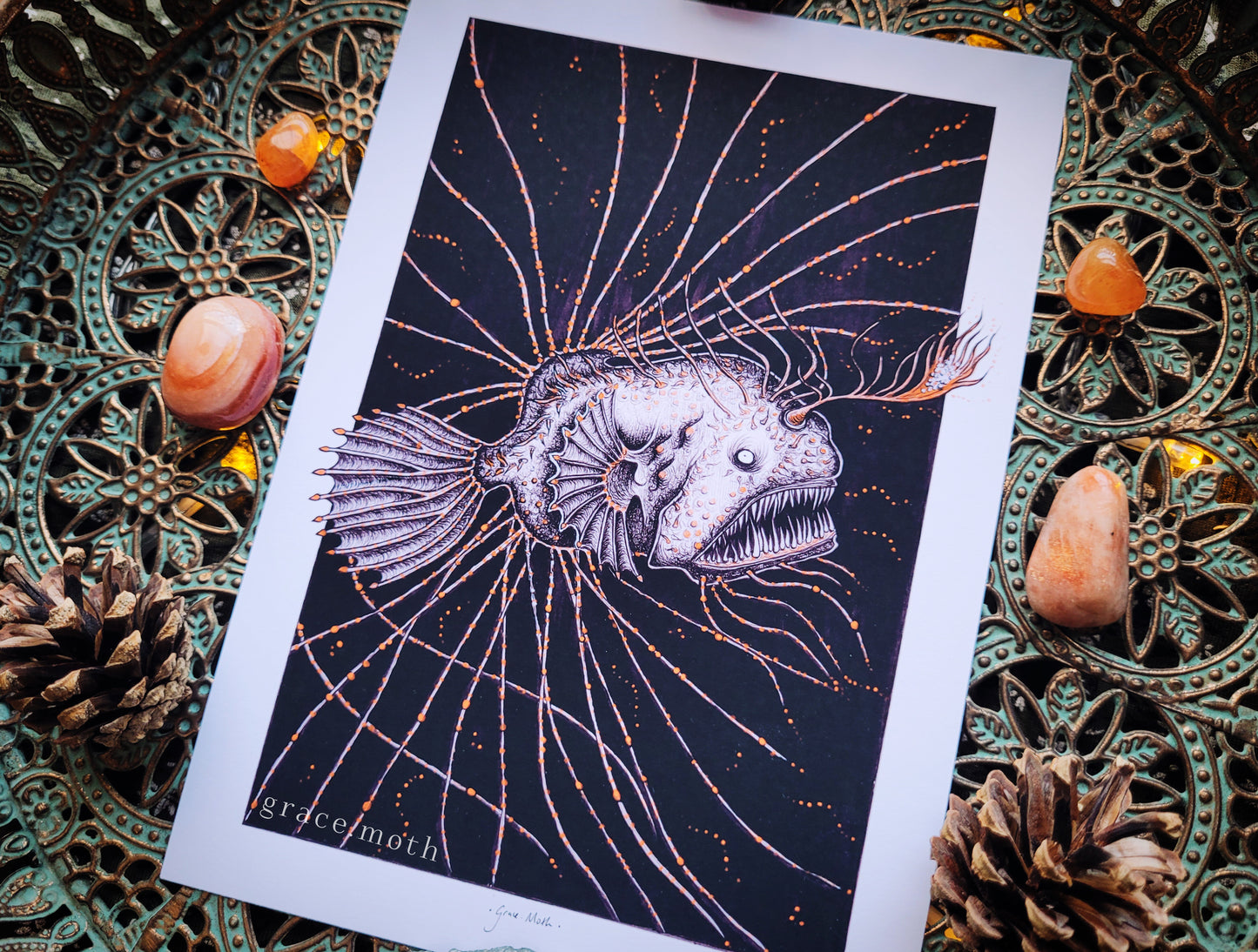 Anglerfish of the Depths - A5, A4 or A3 Art print illustrated by Grace Moth