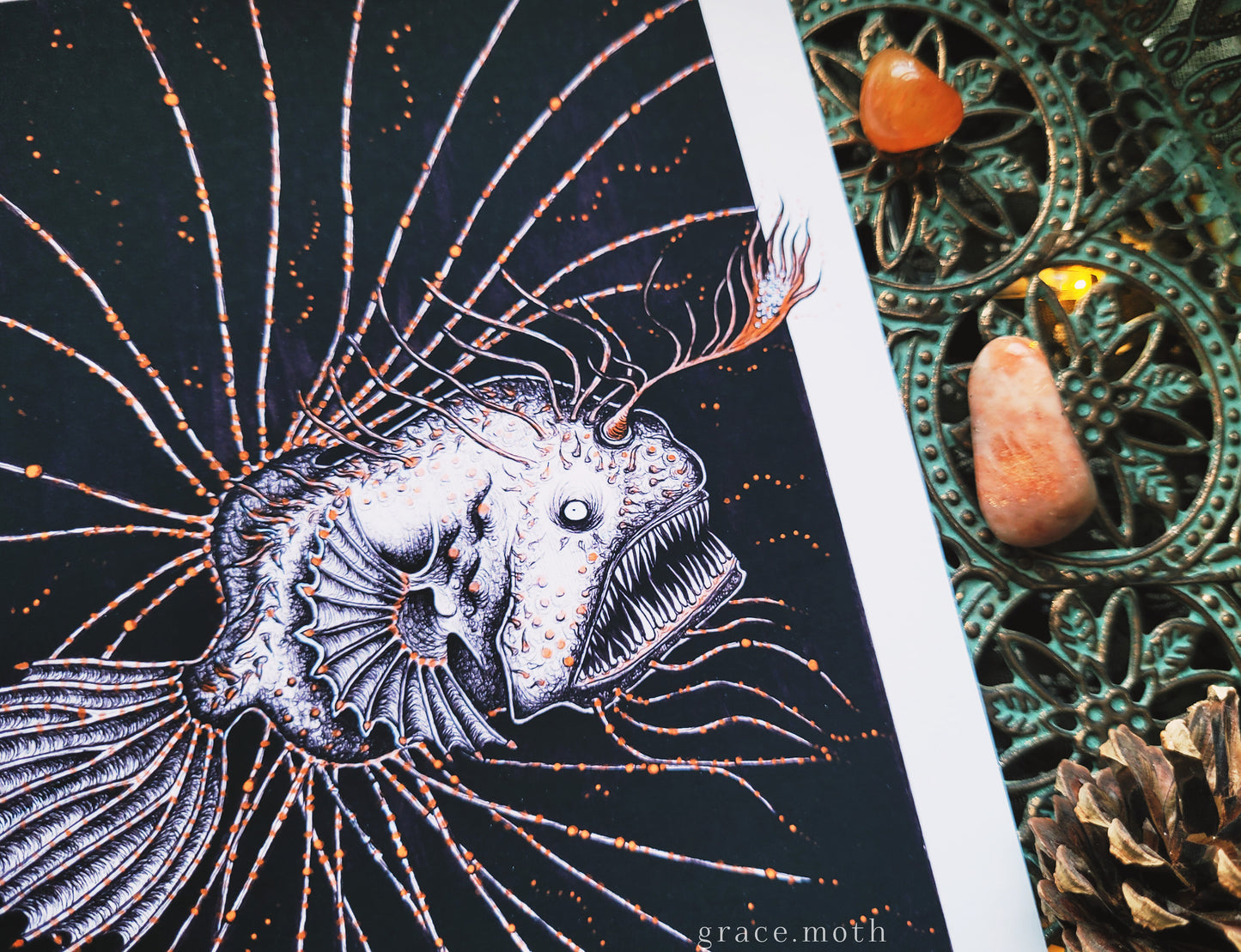 Anglerfish of the Depths - A5, A4 or A3 Art print illustrated by Grace Moth