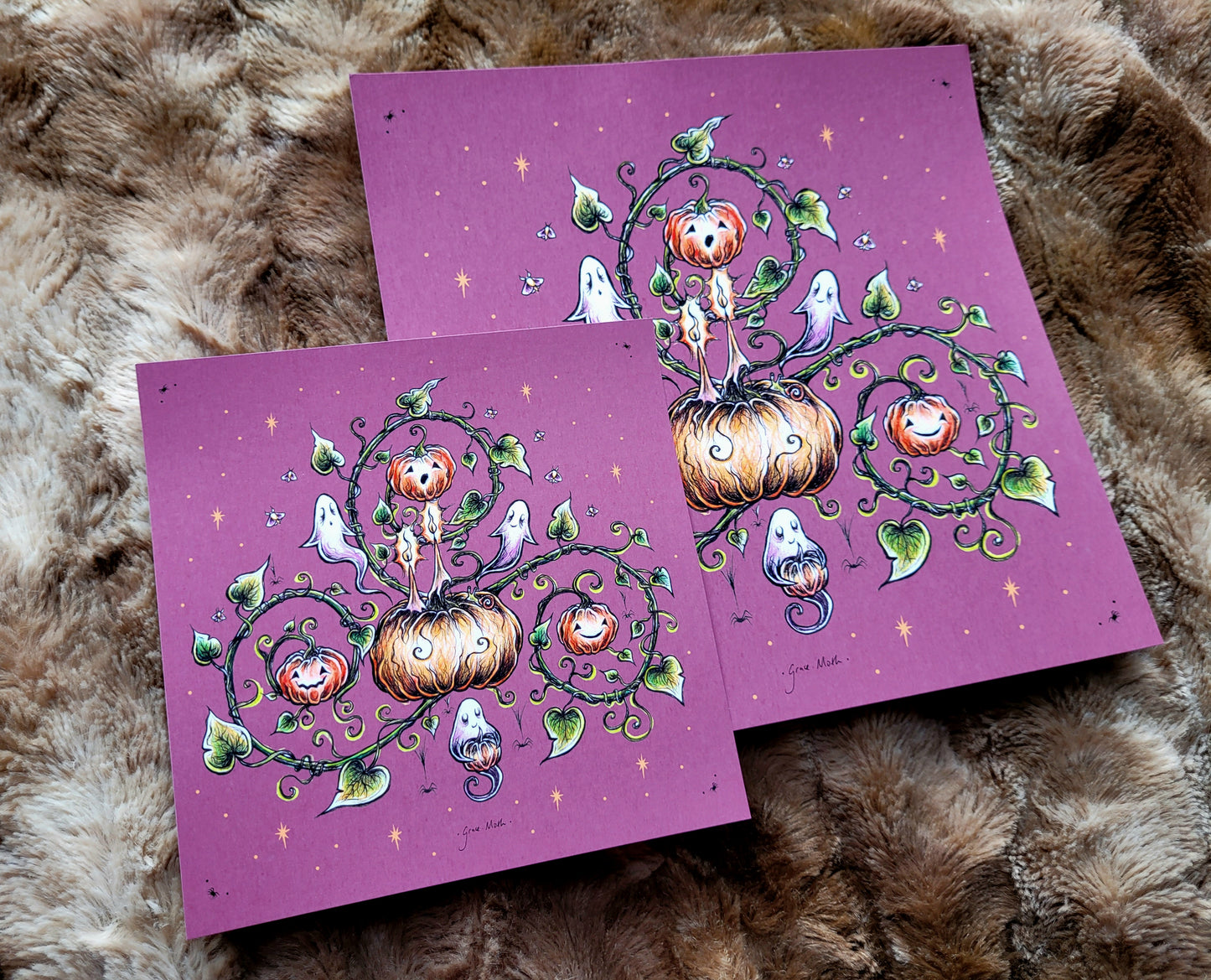 Pumpkin Patch - Purple - Square art print by Grace Moth