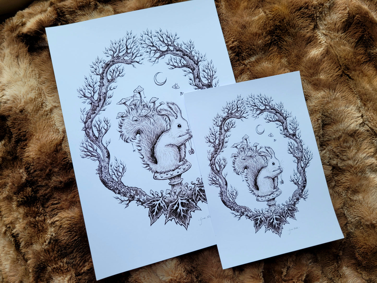 Autumn Red Squirrel - Ink Sketch - A5 or A4 art print by Grace Moth