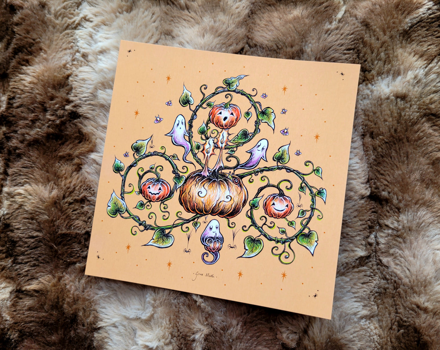 Pumpkin Patch - Orange - Square art print by Grace Moth