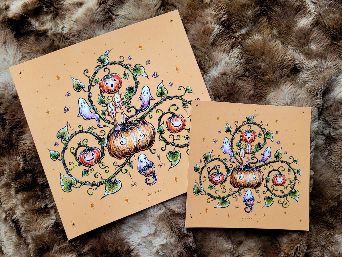 Pumpkin Patch - Orange - Square art print by Grace Moth