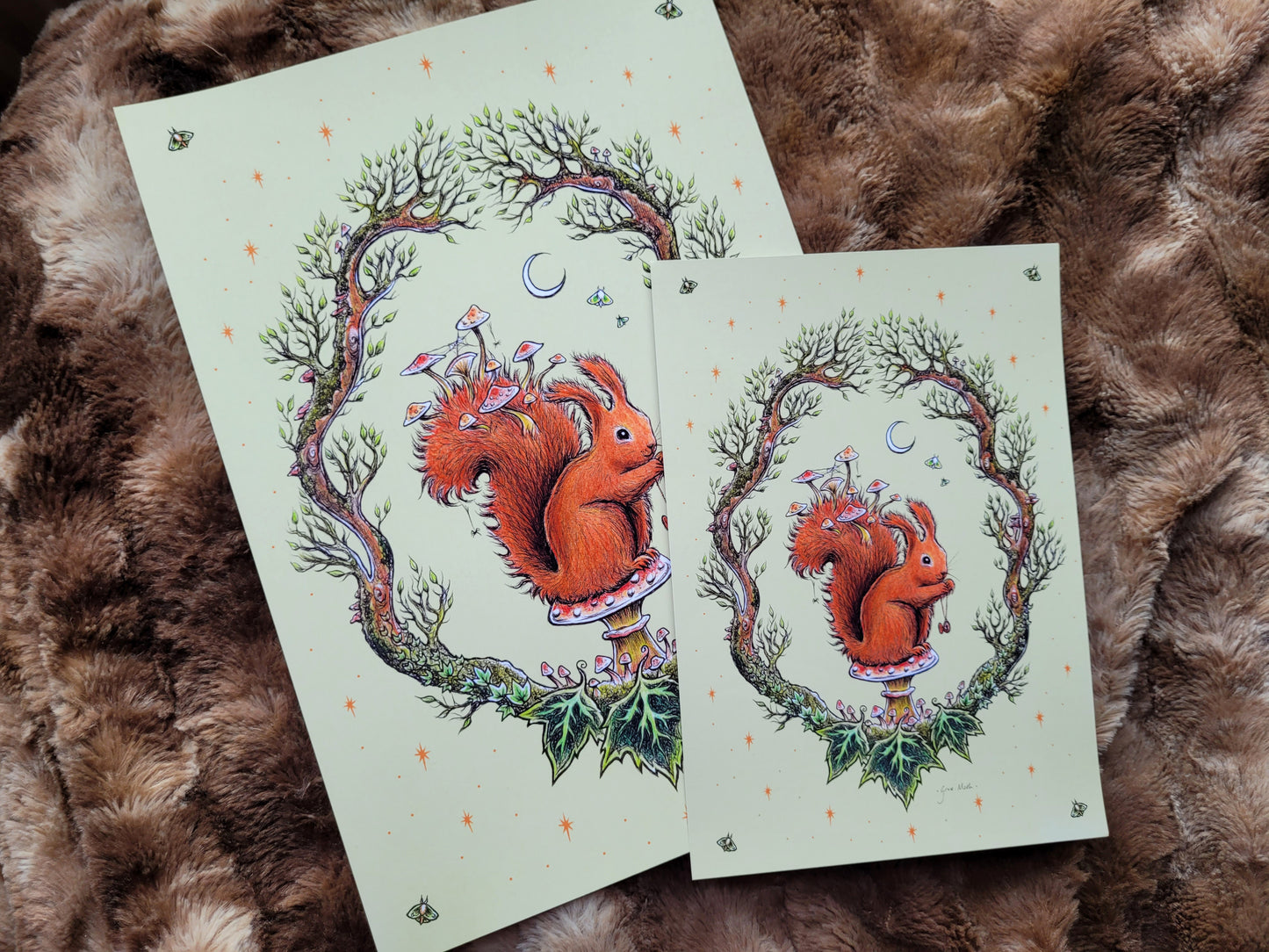 Autumn Red Squirrel - Green - A5 or A4 art print by Grace Moth