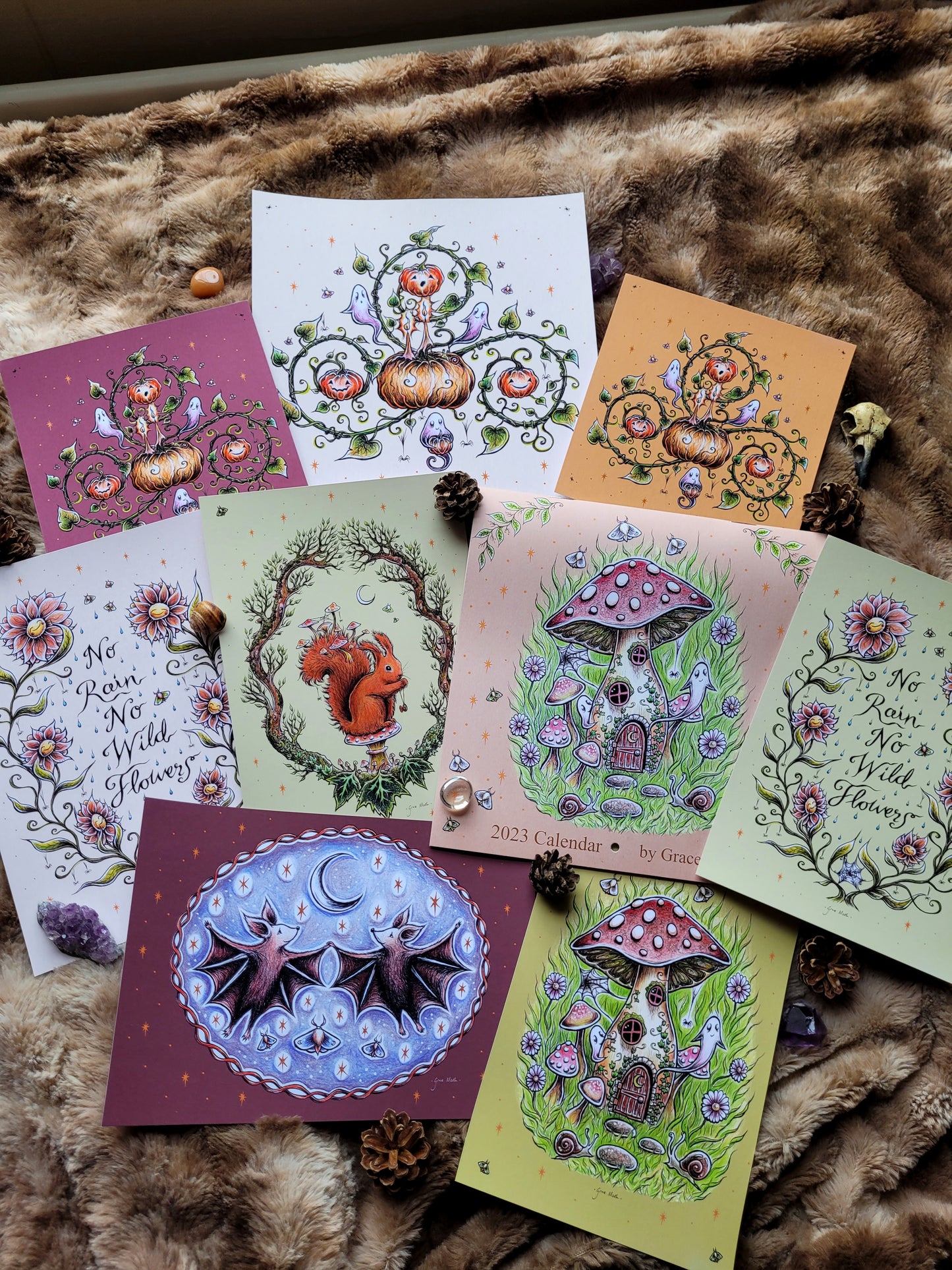 Wildflowers - A5 or A4 art print with cream background, by Grace Moth