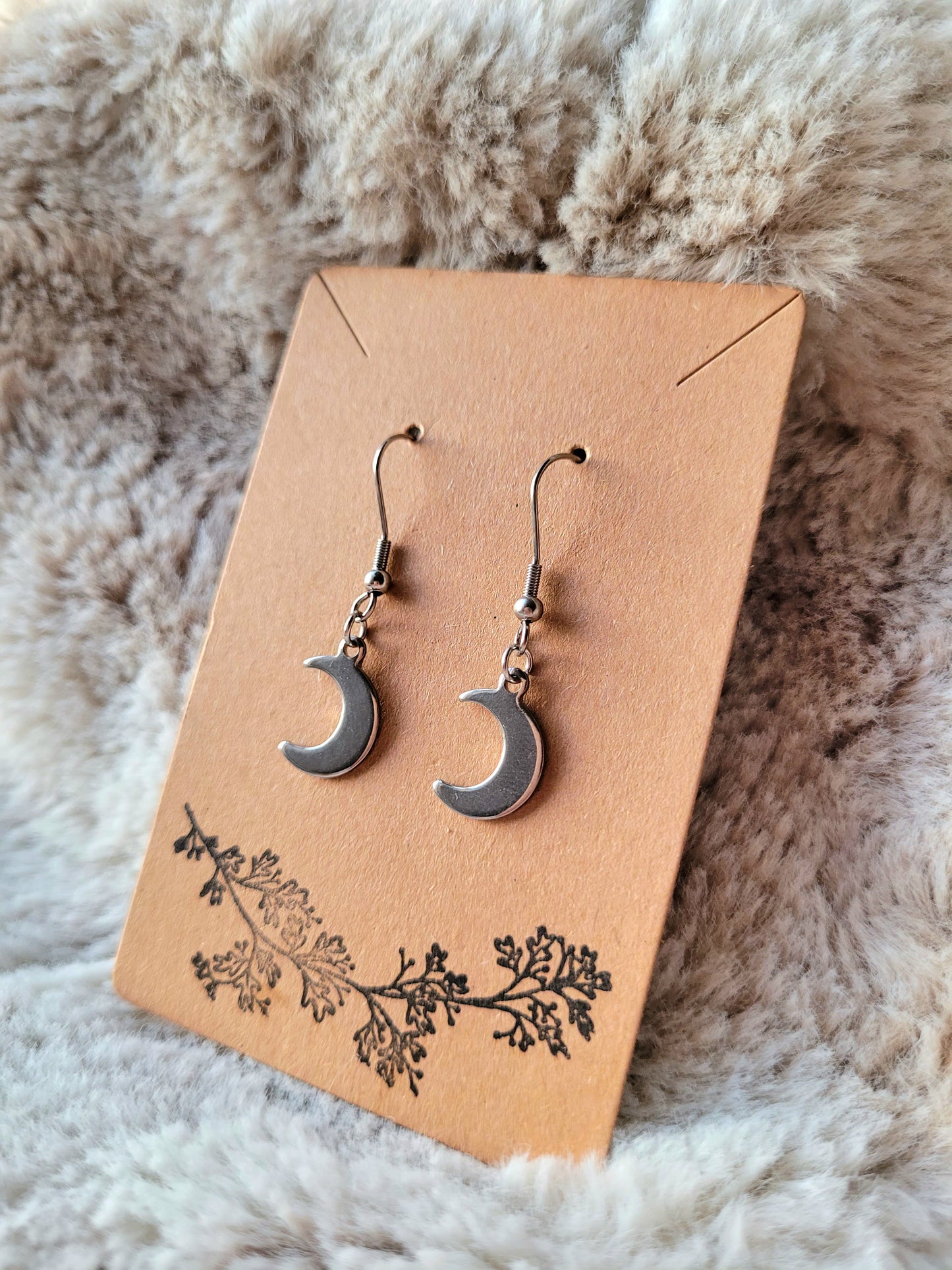 Crescent Moon Earrings, 304 Stainless Steel hooks, by Grace Moth