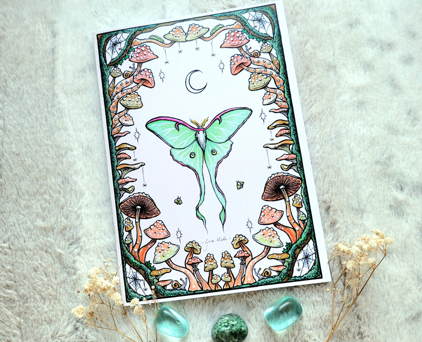 Luna Moth Notebook - lined A5 size, 80 pages, professionally printed - by Grace Moth