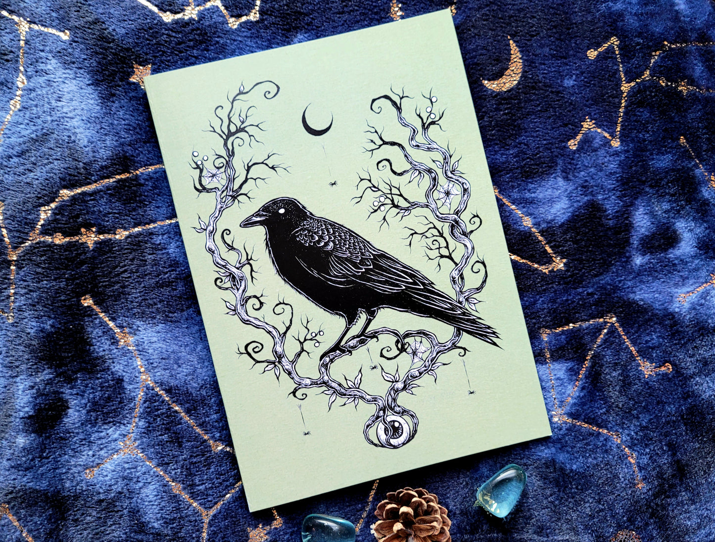 Crow Notebook - lined A5 size, 80 pages, professionally printed - by Grace Moth