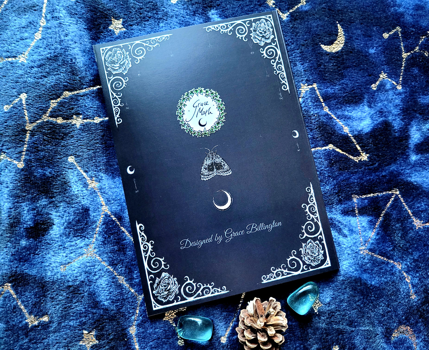 Moth Treasures Notebook - lined A5 size, 80 pages, professionally printed - by Grace Moth