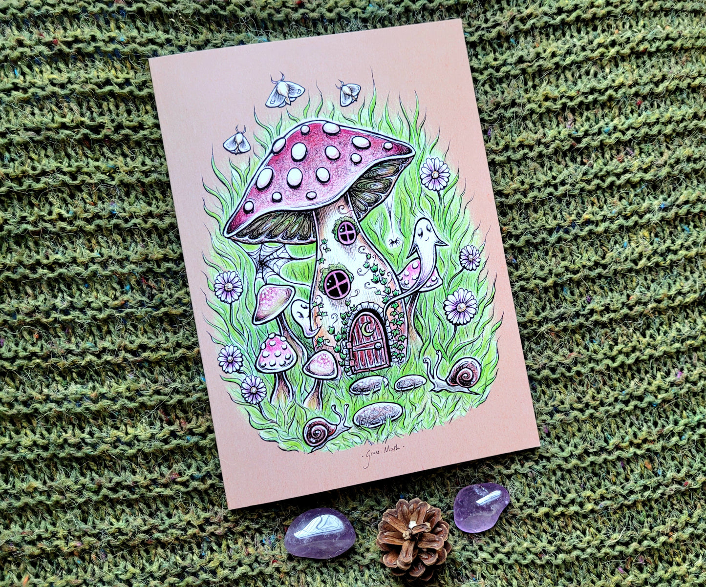 Mushroom House Notebook - lined A5 size, 80 pages, professionally printed - by Grace Moth