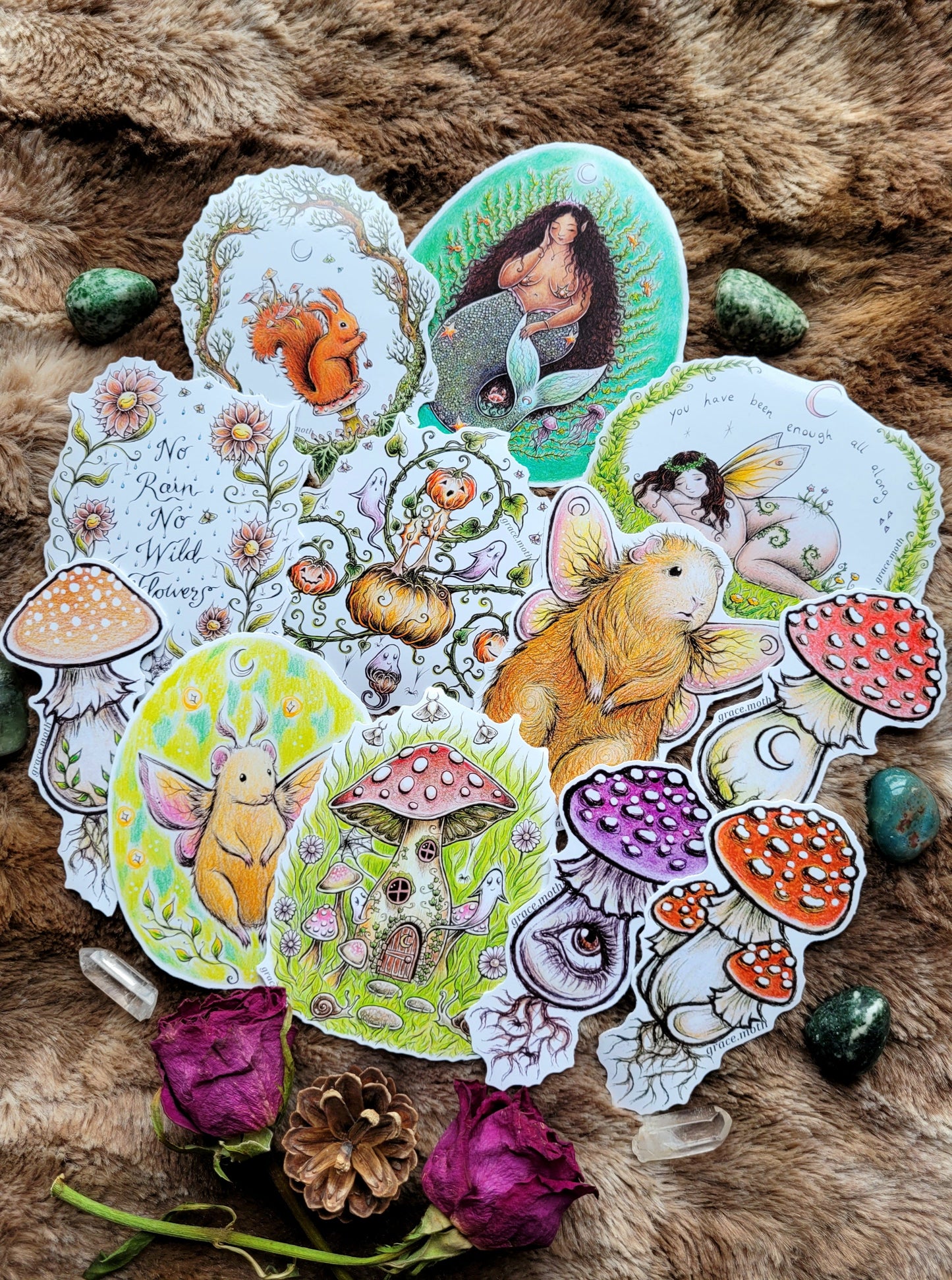 Hamster Fairy - Vinyl Sticker 10cm - Illustrated by Grace moth. Witchy, cottagecore, fantasy, folklore, fairy