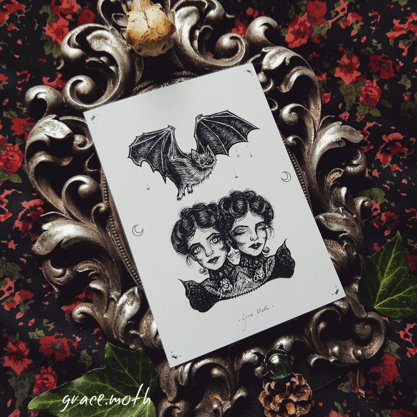 Bat and Twins - A6 print by Grace Moth - 5.8 x 4.1