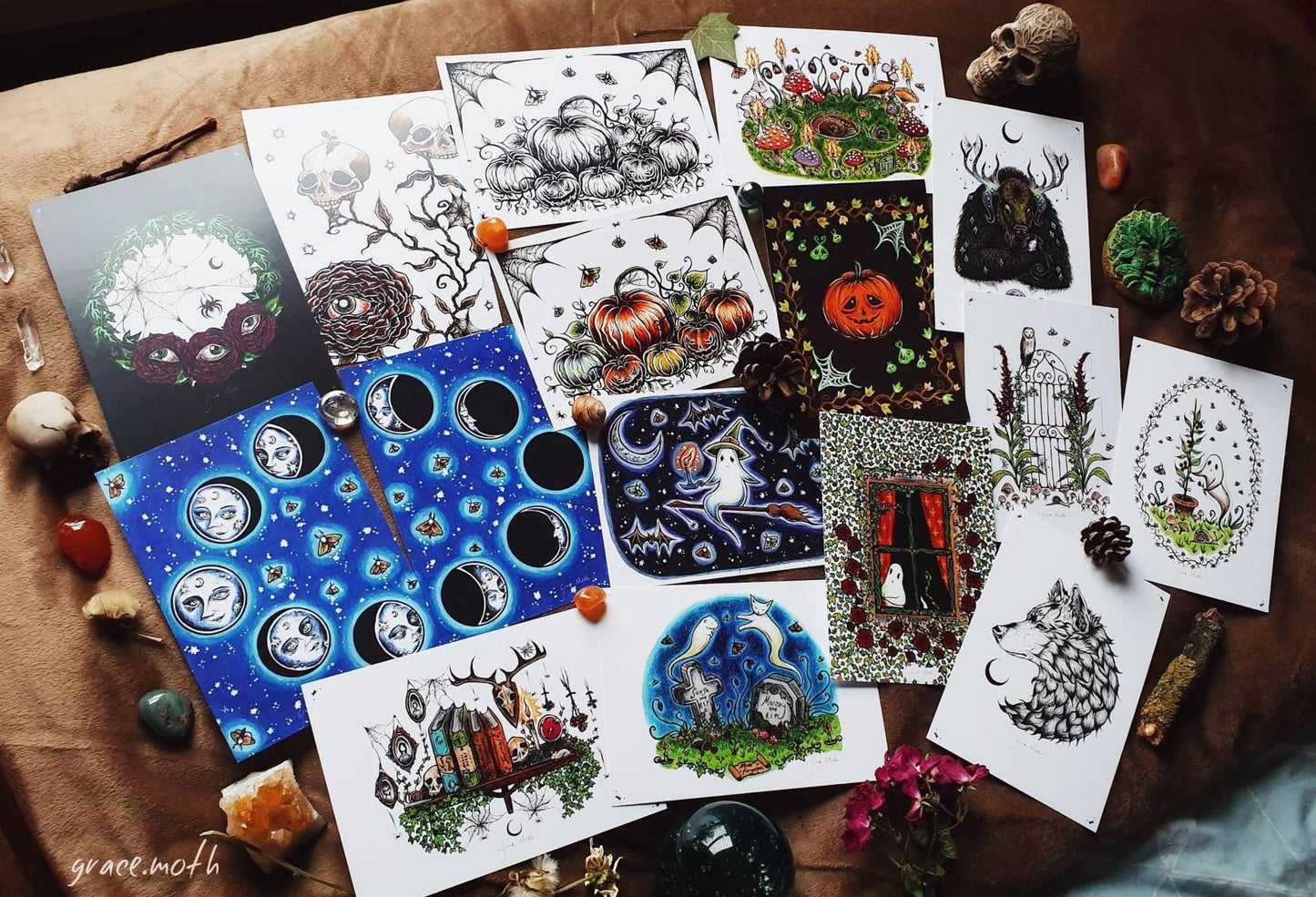 Web and Rose - A6 Ghost print by Grace Moth - 5.8 x 4.1