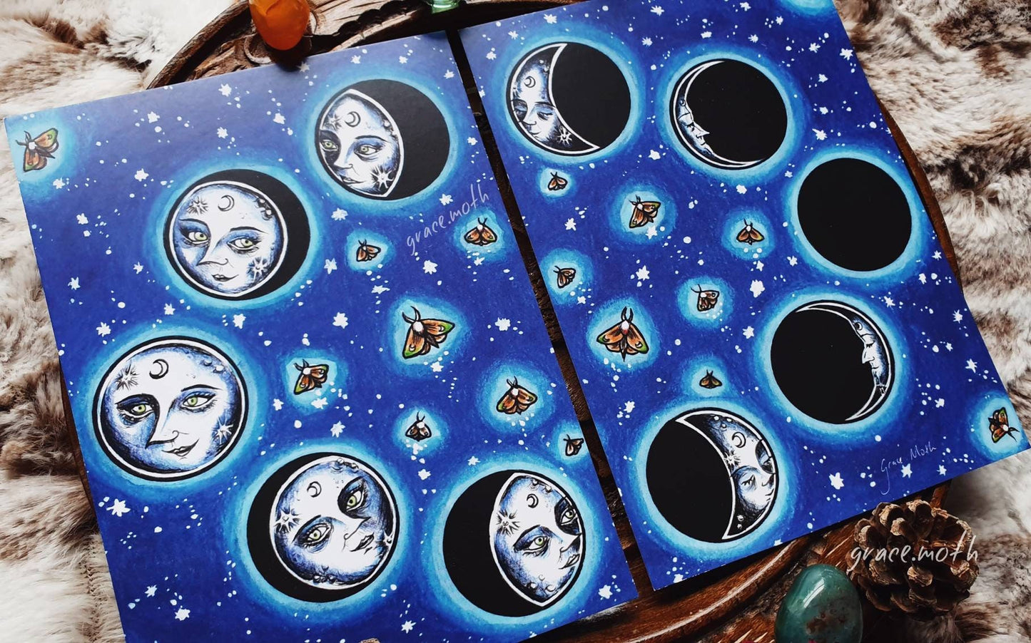 Phases of the Moon - A6 print set by Grace Moth - 5.8 x 4.1