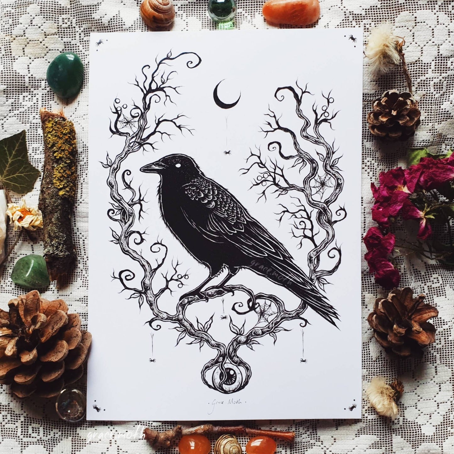 Crow Guardian - A5 or A4 art print by Grace Moth - 5.8 x 8.3