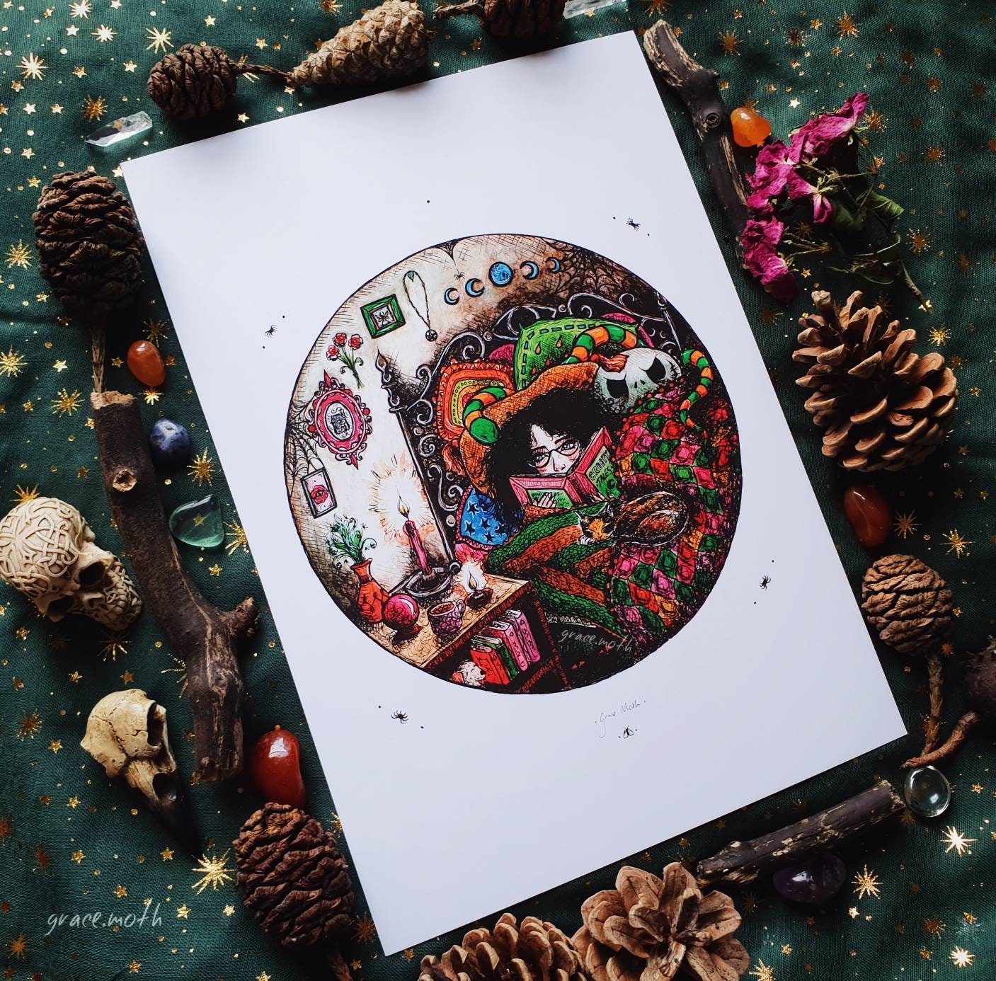 Cosy Witch - A4 art print by Grace Moth - 8.3 x 11.7
