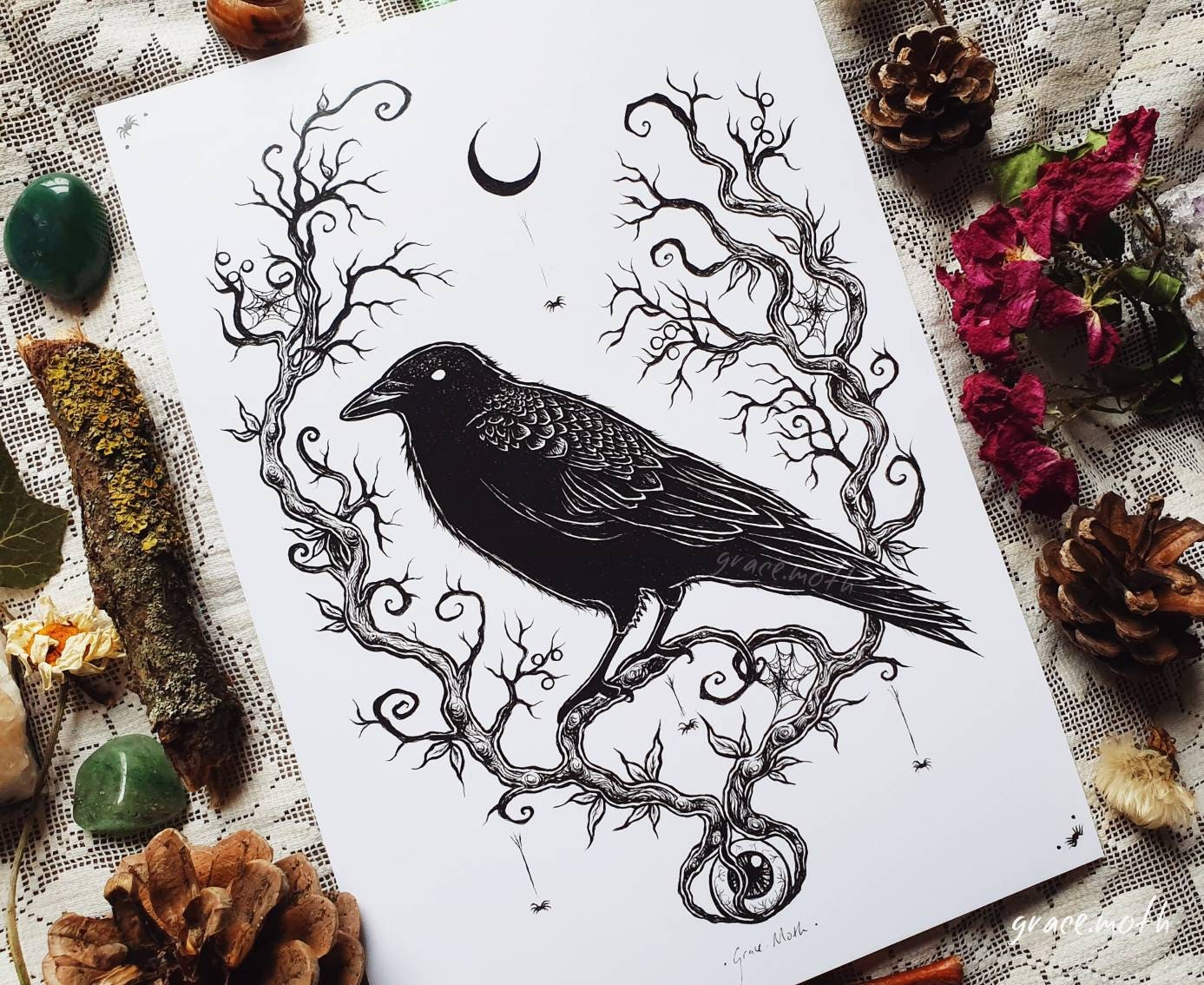 Crow Guardian - A5 or A4 art print by Grace Moth - 5.8 x 8.3