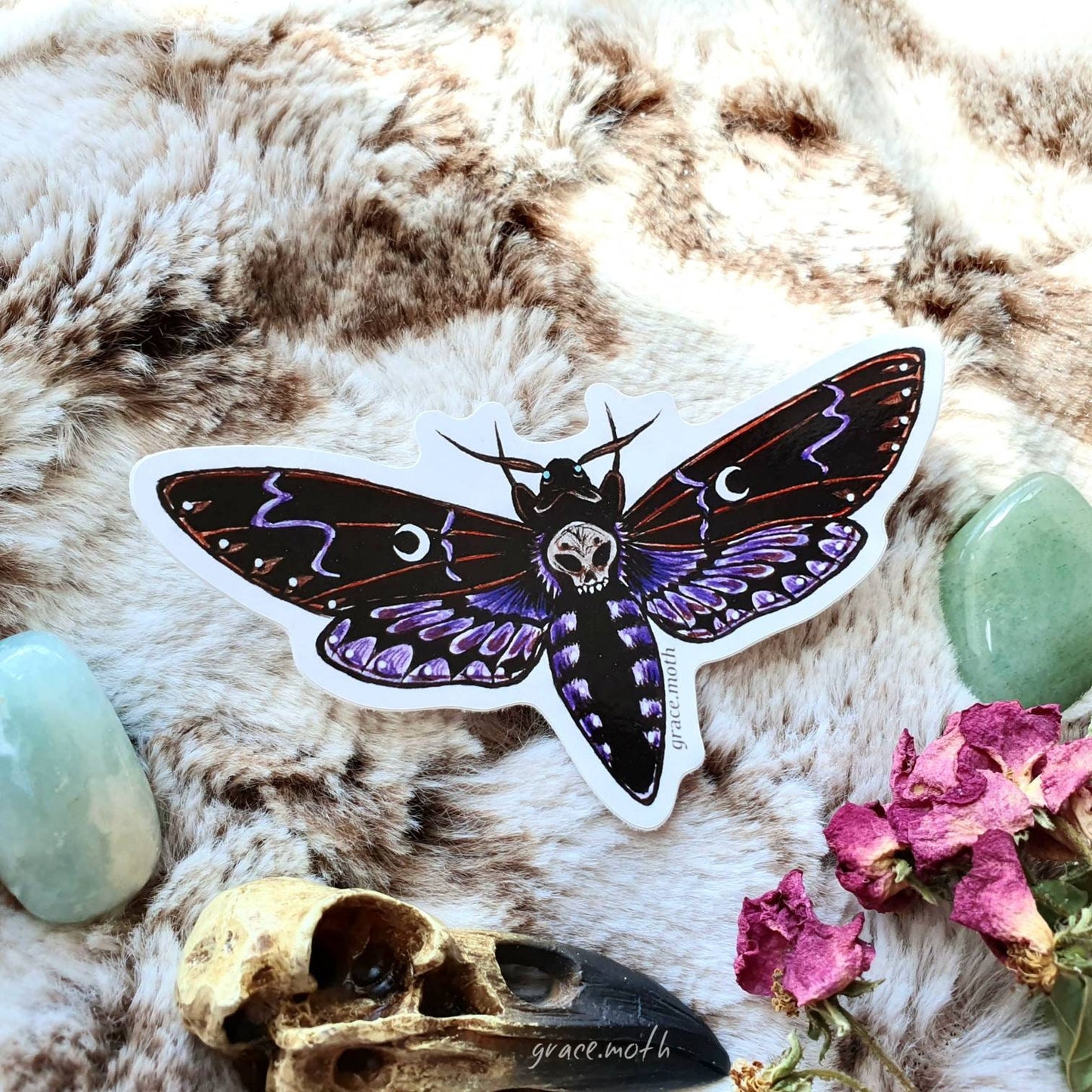Purple Death Hawk Moth - Vinyl Sticker 10cm by 5.5cm
