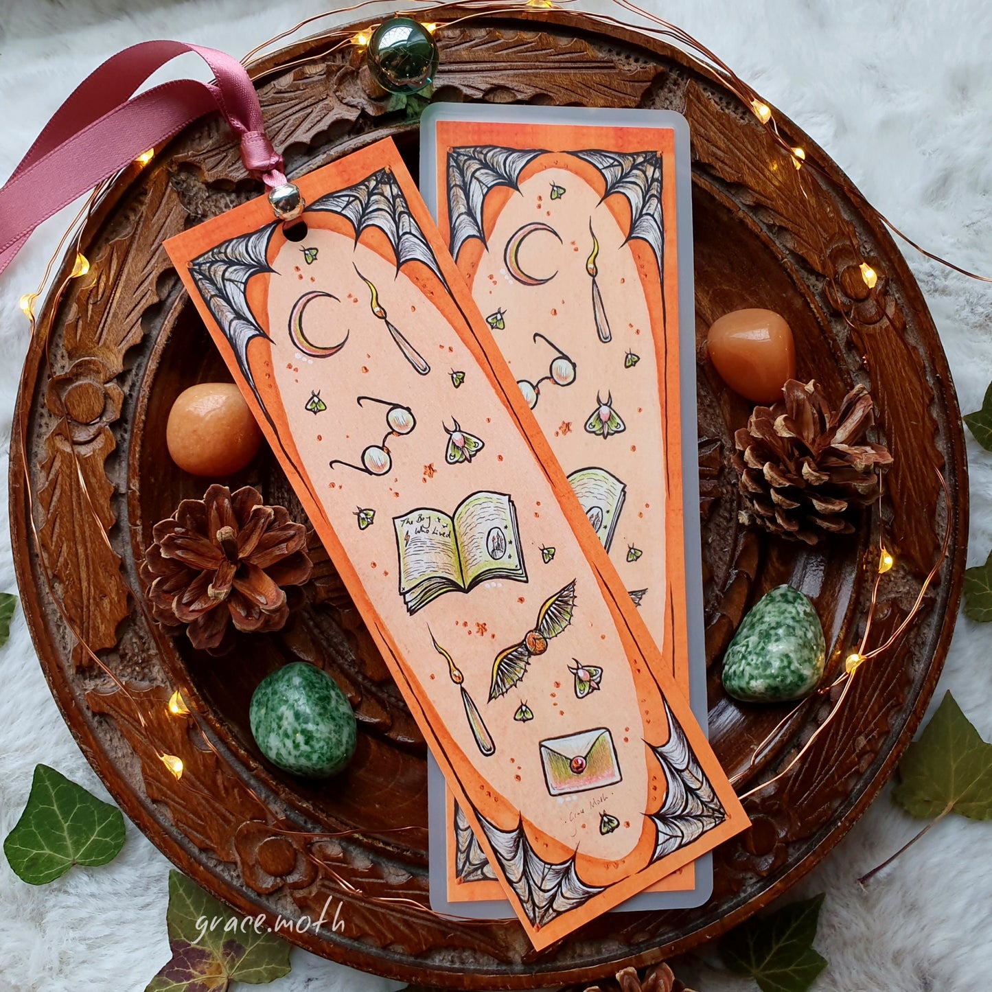 Wizards Bookmark - illustrated by Grace Moth, ribbon and laminating options